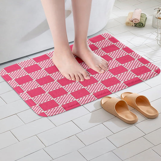 Erosebridal Hot Pink Checkered Bath Mat for Bathroom Gingham Buffalo Plaid Door Mat for Bedroom Geometric Grids Bathroom Rug Non Slip,Modern Entrance Rug 20"x32"