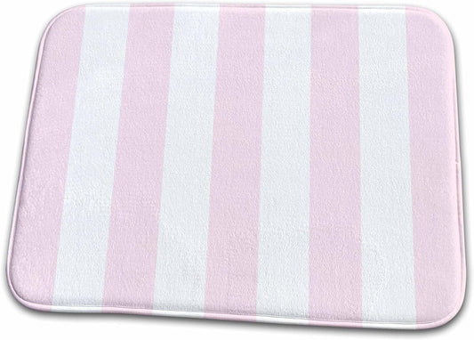 Dish Drying Mat - Pink and White Stripes Pattern - girly vertical striped stripy stripey retro traditional classic Stripe Patterns