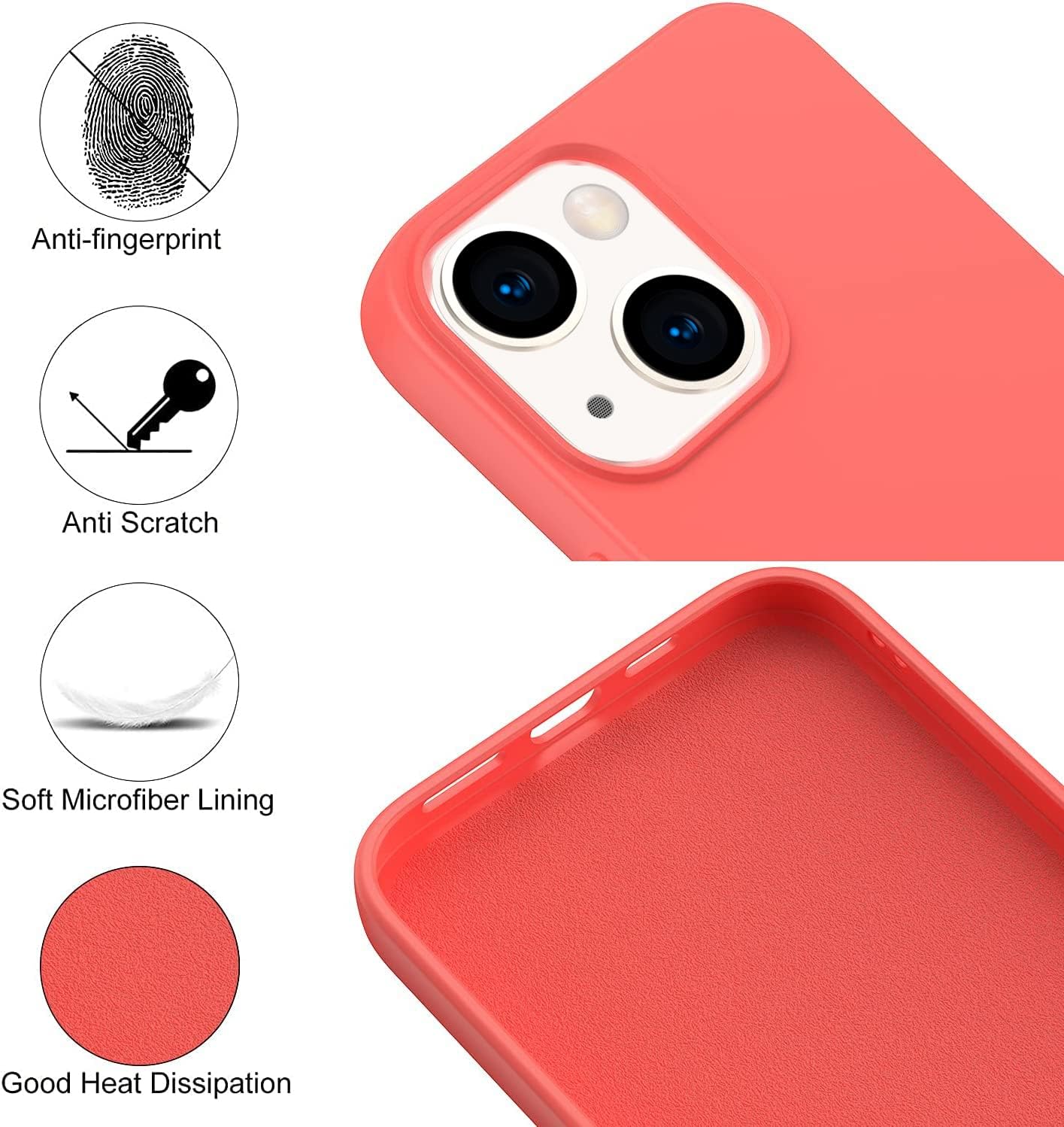 Compatible with iPhone 14 Case 6.1", Slim Silicone 3 Layers Full Covered Soft Gel Rubber Cover Protective Phone Case with Anti-Scratch Microfiber Lining (Peach)