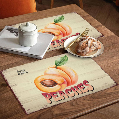 Pink Peaches Placemats Set of 4, Washable PVC Kitchen Table Mats Place Mats, Vintage Farmhouse Botanical Fruit Leaves Woven Vinyl Placemat for Dining Table, 13" x 19"