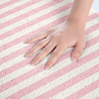 Manfei Pink White Stripes Bath Rugs Non Slip Striped Print Bathroom Mats for Kids Boys Girls Classic Vertical Stripe Polyester Fleece Carpet Machine Washable,20"x32" Modern Geometric Minimalist