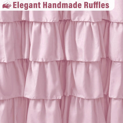 Seasonwood Pink Ruffle Shower Curtain Cute Girly Shower Curtain Button Farmhouse Style Pink Fabric Shower Curtains Blush Shower Curtains for Bathroom