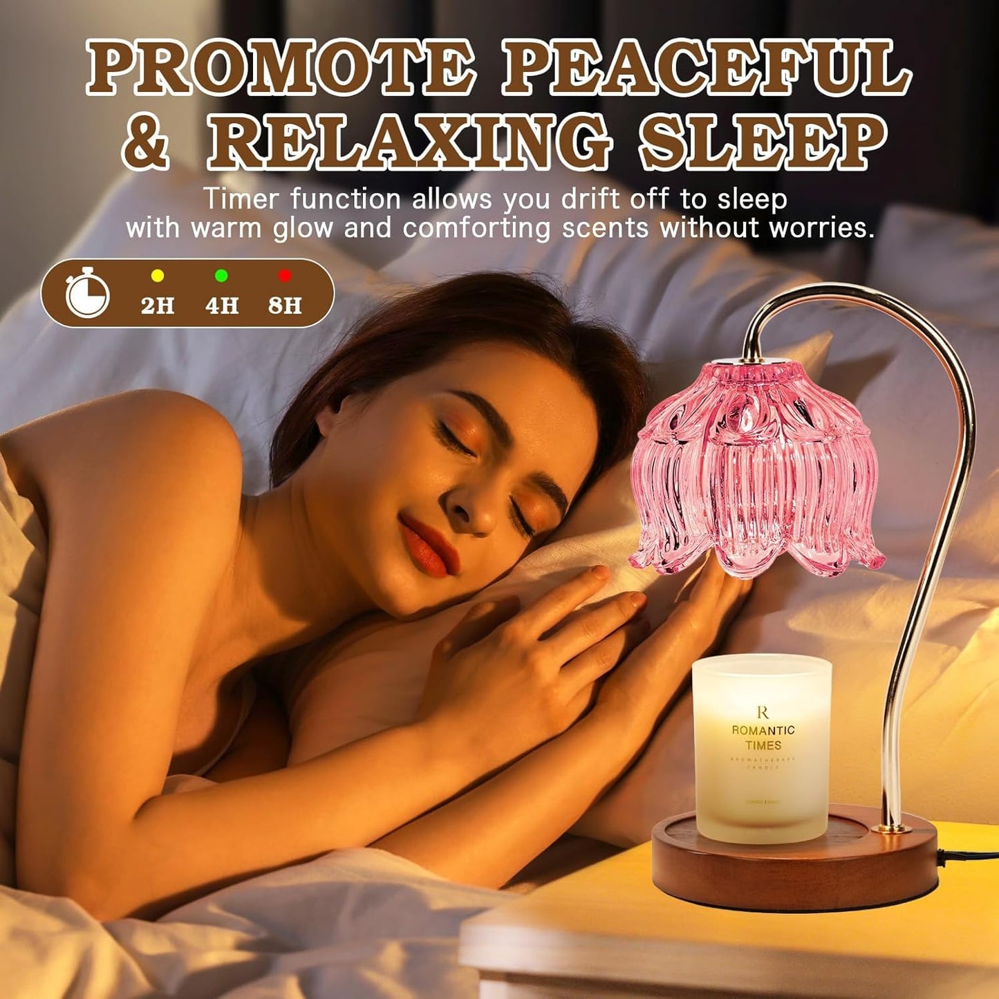 Funistree Flower Candle Warmer Lamp with Timer, Dimmable Candle Lamp Warmer, Christmas Birthday Gifts for Women Mom Her, House Warming for Home Decor, Lotus Wax Warmer for Yankee Candles-Pink Lily