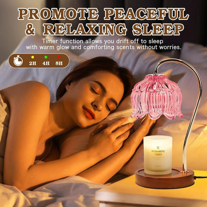 Funistree Flower Candle Warmer Lamp with Timer, Dimmable Candle Lamp Warmer, Christmas Birthday Gifts for Women Mom Her, House Warming for Home Decor, Lotus Wax Warmer for Yankee Candles-Pink Lily