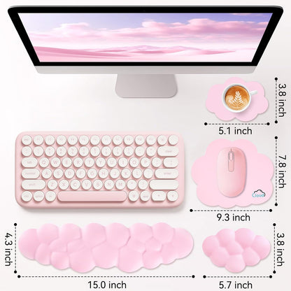 Sushret Cloud Wrist Rest for Computer Keyboard, 4-in-1 Memory Foam Leather Cloud Keyboard Wrist Rest and Mouse Pad Set with Ergonomic Support for Arm and Palm Cushion, Gaming/Work Setup, Pink