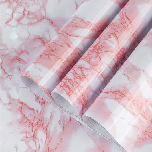 BAYYA Extra Wide Marble Contact Paper Granite Peel and Stick Wallpaper Pink Glossy 48x197 inch Countertop Contact Paper for Kitchen Bathroom Self-Adhesive Waterproof Decorative Film Marble Vinyl Wrap
