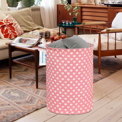 Laundry Hamper Collapsible Kids Storage Basket Waterproof Fabric Toy Clothes Organizer Bin for Children Bedroom Bathroom (Pink heart)