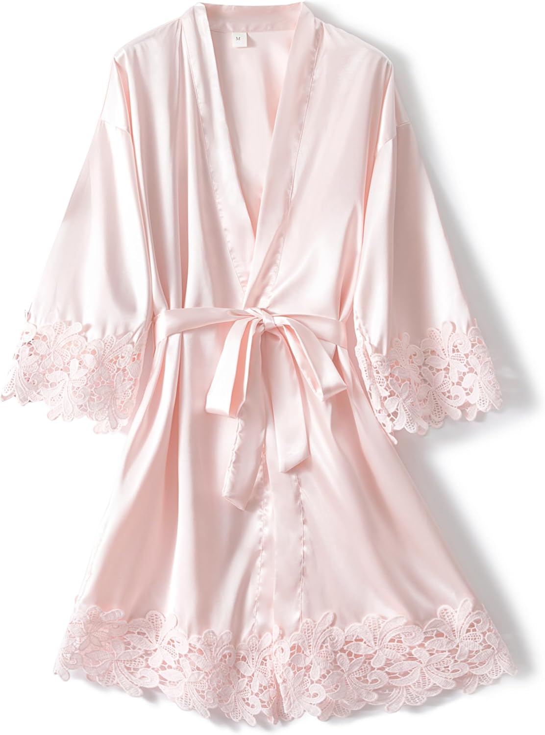 Cheapestbuy Women's Lace Trim Robe Bride Bridesmaid Kimono Robes Silky Satin bathrobe for Wedding Party