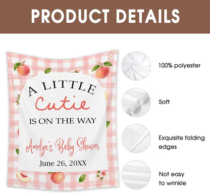 Little Cutie Baby Shower Backdrop, Peach BabyShower Decorations, Pink Gingham Baby Shower Banner, Cutie Babys Showers Welcome Sign, Peach Theme BabyShower Photo Booth Background