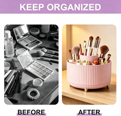 360 Rotating Makeup Brush Holder Organizer, 5-Slot Spinning Cosmetics Cup for Makeup Brushes, Nail Polish & Art Supply, Bathroom Vanity Desktop Organizer, Pink