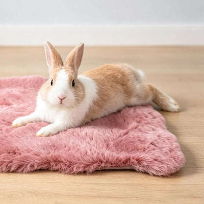 2 Pack Rabbit Mat, Soft Plush Bunny Bedding with Non-Slip Bottom, Washable Fluffy Guinea Pig Cage Liner, Small Pet Sleeping Pads for Hamster, Chinchilla, Pink