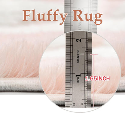 PureCozy Checkered Rug 4x6 Fluffy Shag Living Room Pink Area Rug Modern Washable Carpet Soft Shaggy Non Slip Indoor Plush Fuzzy Rugs for Bedroom Dorm Office Home Aesthetic Decor