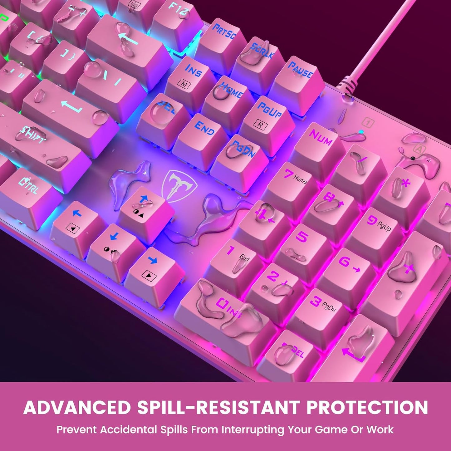 RisoPhy Mechanical Gaming Keyboard, RGB 104 Keys Ultra-Slim Backlit USB Wired Keyboard with Blue Switch, Durable ABS Keycap/Anti-Ghosting/Spill-Resistant Mechanical Keyboards for PC Mac Xbox Game,Pink