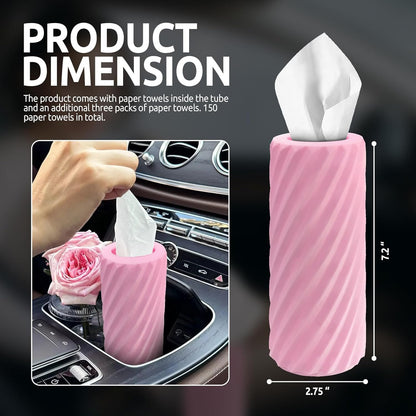 Car Cup Holder Tissue with 3 Pack Facial Tissues, Car Tissues Cylinder, Refillable Round Travel Tissue Tube for Vehicle, Office, Home Use (Pink)