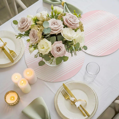 Pink Striped Round Placemats Set of 4 Pink Ombre Farmhouse Stripes Place Mats Indoor Woven Table Mats Washable Heat-Resistance Braided Dining Table Placemats for Kitchen Holiday Party Decor 15 Inch