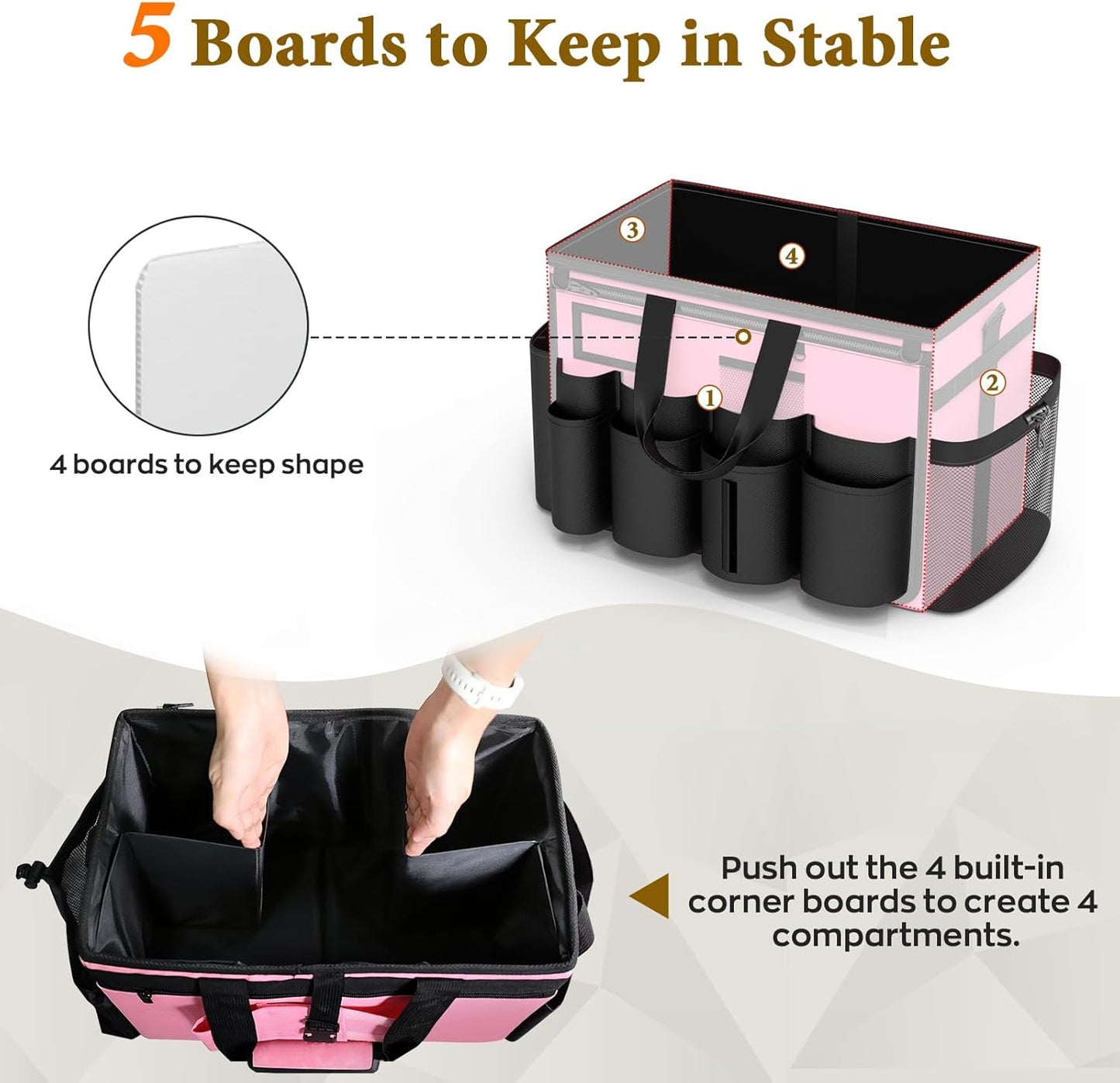 Cleaning Caddy with Wheels - Rolling Cleaning Caddy Bag with Detachable Trolley, Cleaning Caddy for Cleaning Supplies, Cleaning Bag for Housekeeping, Pink