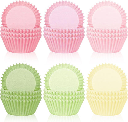 Whaline 300Pcs Pastel Colorful Cupcake Liners Paper Baking Cups Gradient Pink Green Standard Muffin Cupcake Wrappers for Spring Easter Wedding Baby Shower Birthday Party Supplies