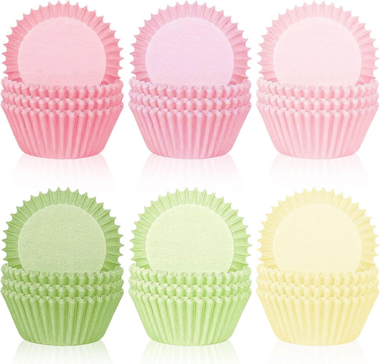 Whaline 300Pcs Pastel Colorful Cupcake Liners Paper Baking Cups Gradient Pink Green Standard Muffin Cupcake Wrappers for Spring Easter Wedding Baby Shower Birthday Party Supplies