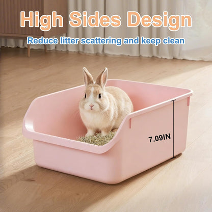 Rabbit Litter Box with Low Entry, High Back Splash Guard for Guinea Pigs, Hamsters, Hedgehogs, Chinchillas & Small Animals, Easy Clean Potty Training Pan for Cage (Pink)