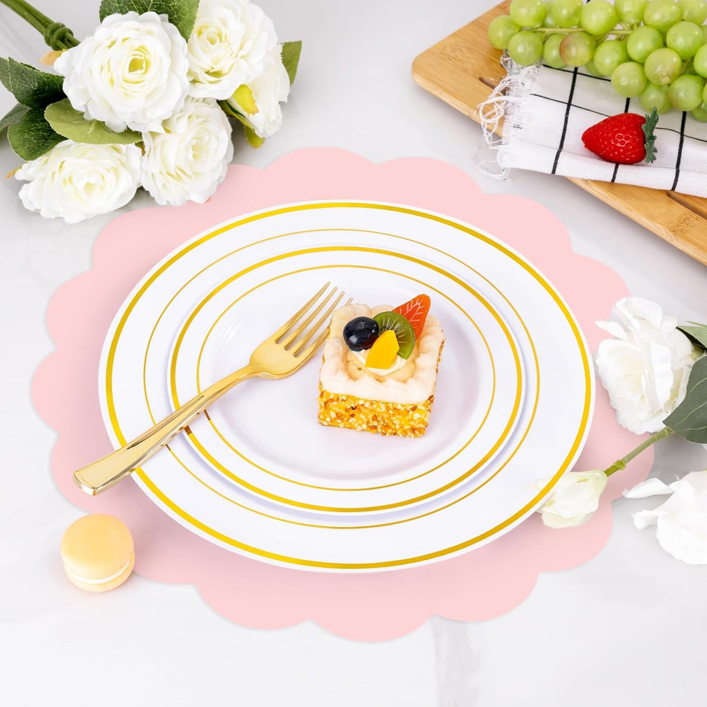 80 Pcs Pink Paper Placemats, Disposable Scalloped Placemat Round Table Place Mats Pink Charger Place Mat for Girls Birthday Wedding Baby Shower Bridal Banquet Tea Party, 13.5 Inch