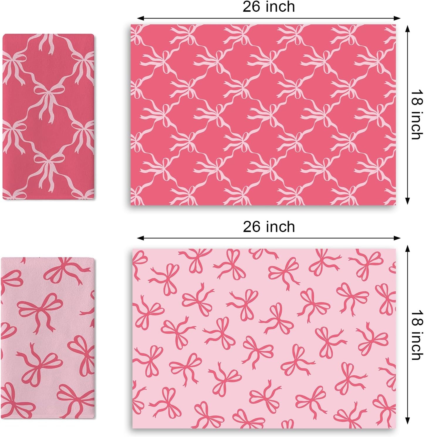 Pink Bow Kitchen Dish Towels Set of 2, Coquette Ribbon Preppy Drying Hand Towel Baking Cooking Cloth, Aesthetic Girly Bathroom Home Decoration Gift for Girls Women 18'' x 26''