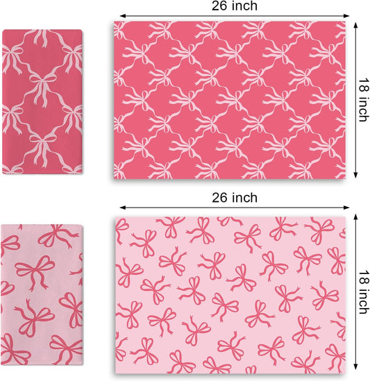 Pink Bow Kitchen Dish Towels Set of 2, Coquette Ribbon Preppy Drying Hand Towel Baking Cooking Cloth, Aesthetic Girly Bathroom Home Decoration Gift for Girls Women 18'' x 26''