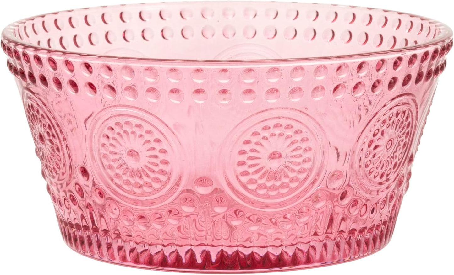 Boston International Vintage-Inspired Glass Serving Bowl with Embossed Floral Pattern for Salad Snacks Dinner, Small 4.75" x 2.25", Pink Codi