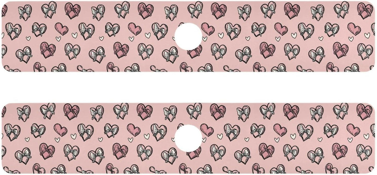 Light Pink Heart Bows Valentine Day Faucet Drying mat Silicone Kitchen Faucet Mat Sink Splash Guard Drip Catcher Dish Soap Sponge Holder for Guard Bathroom Farmhouse S