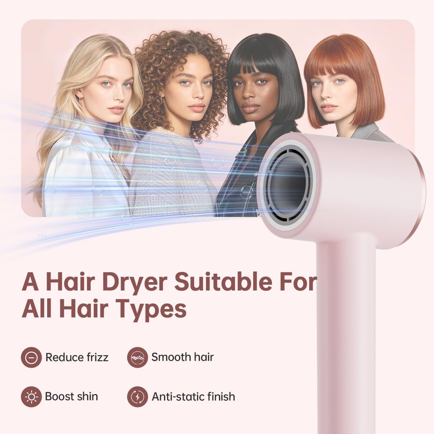 Bowei High-Speed Hair Dryer 110000 RPM Brushless Motor, Fast Drying Ionic Blow Dryer, 200M Negative Ions Anti-Frizz, Low Noise Lightweight Hair Dryer for Home & Travel