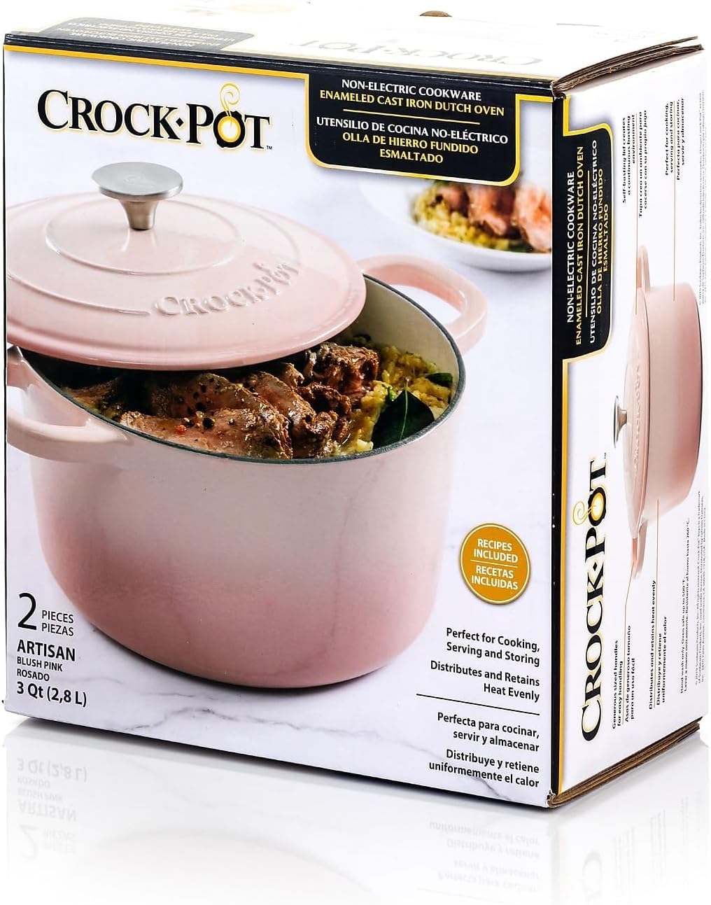 3 Quart Enameled Cast Iron Dutch Oven with Lid – Round Mini Casserole Pot with Self-Basting Cover & Stainless Steel Knob, Even Heat Distribution for Braising, Baking & Simmering (Pink, 3 Quart)