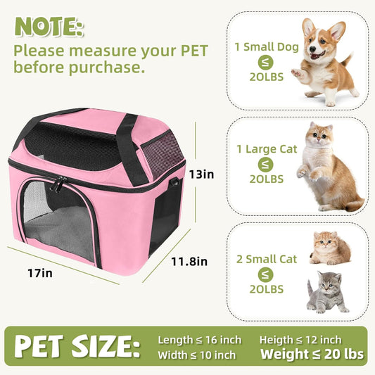 Premium Cat Carrier for Pets Up to 20 Lbs, Cat Travel Bag Soft-Sided Backpack Pet Carriers with Padded Shoulder Strap, Dog Carrier for Small Dogs Puppy Carry Airline Approved, Pink