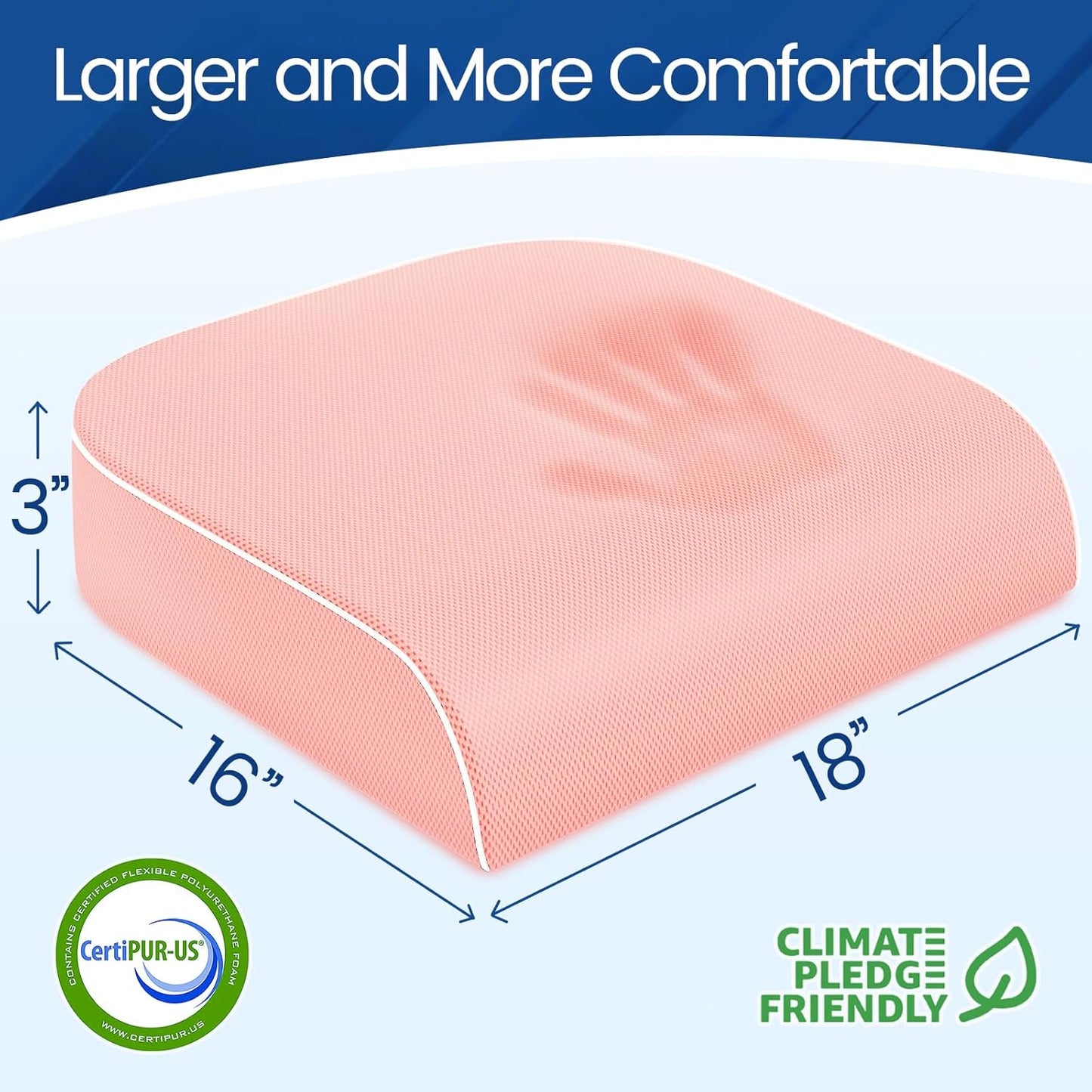 SweetSlubr Seat Cushion for Tailbone Pain Relief, Office Chair Cushion, Memory Foam Large Chair Cushion with Non-Slip Cover for Soft Support at Office Chair, Car Seat, Airplane Pink/Large