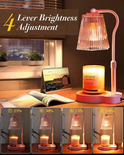 Candle Warmer Lamp with Timer & Dimmable Settings, Adjustable Height Flameless Scented Wax Melter for Jar Candles, Elegant Home Decor Warmer Lamp with 2 Bulbs, Gift for Women Mom Friend Family, Pink