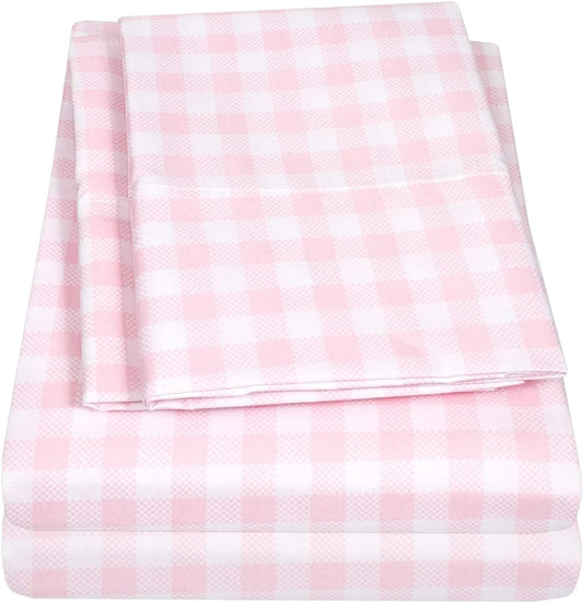 1500 Supreme Kids Bed Sheet Collection - Fun Colorful and Comfortable Boys and Girls Toddler Sheet Sets - Deep Pocket Wrinkle Free Soft and Cozy Bedding - Full, Pink Gingham