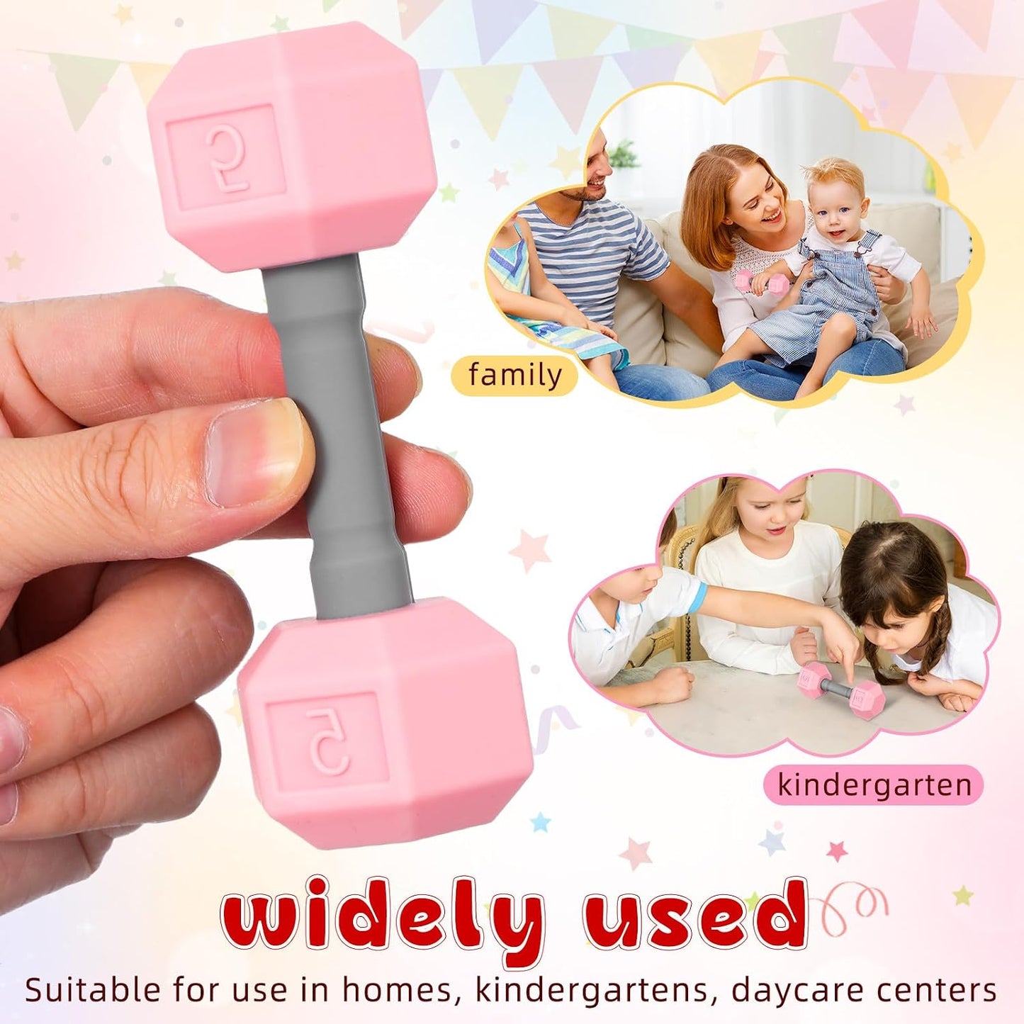 VOSAREA 2pcs Mini Silicone Dumbbells for Kids Toddler Hand Weights Set Children Home Gym Exercise Kindergarten Workout Toys Pink