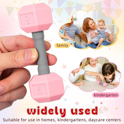 VOSAREA 2pcs Mini Silicone Dumbbells for Kids Toddler Hand Weights Set Children Home Gym Exercise Kindergarten Workout Toys Pink