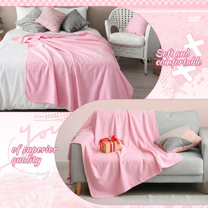 6 Pack Light Pink Fleece Sleepover Blankets Bulk, 59" x 48" Soft Lightweight Throw Blankets for Couch, Spa, Slumber Party, Movie & Bachelorette Party