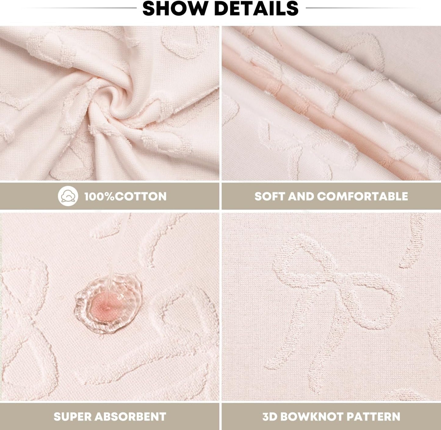 Artoid Mode 2 Pcs Pink 3D Bowknot Jacquard Hand Towels for Bathroom, 100% Cotton Soft Absorbent Bathroom Decor Towels, 13.7 x 29.5 Inch