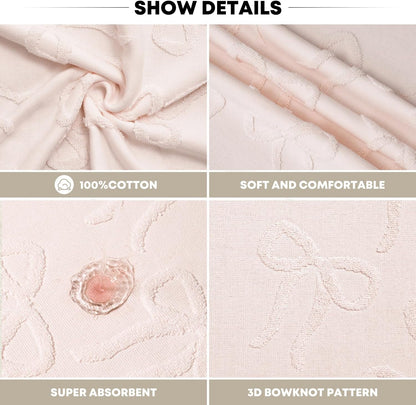 Artoid Mode 2 Pcs Pink 3D Bowknot Jacquard Hand Towels for Bathroom, 100% Cotton Soft Absorbent Bathroom Decor Towels, 13.7 x 29.5 Inch