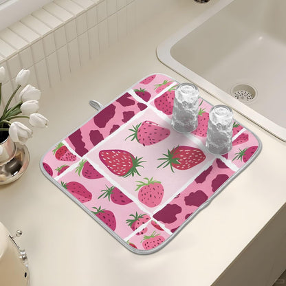 Strawberry Pink Leopard Pattern Dish Drying Mats for Kitchen Counter Mat 18x24 inch Microfiber Dish Drainer Mat Absorbent Draining Mat Rack Mat Dishes Pad