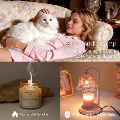 Candeldo Candle Warmer Lamp with Timer: Pink Flower Candle Warming Lamp with 2 Bulbs Height Adjustable Wax Warmer Dimmable Coquette Preppy Room Home Decor for Women