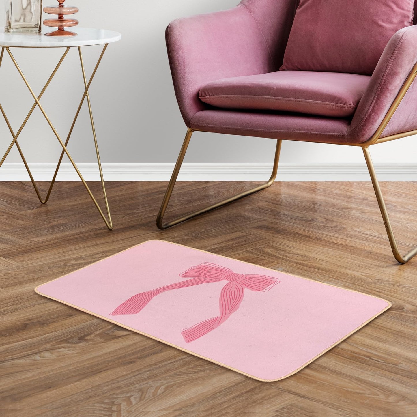 Coquette Preppy Pink Bow Welcome Mat Front Door Mat Kitchen Bath Mat, Pink Bathroom Bow Decor Floor Mats, Gifts for Women Teen Girls, 30 x 16 Inch