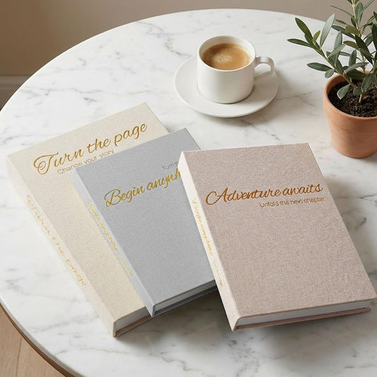 Decorative Book Storage Box Set of 3, Linen Faux Books for Coffee Table, Stylish Decorative Books for Bookshelf, Photo Organization, Keepsake Storage, Home Decor, Blue Gray