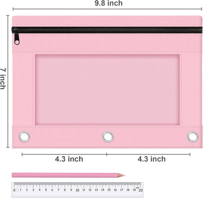 Pencil Pouch for 3 Ring Binder, 2 Pack Pencil Bags with Zipper, Pink Pencil Case for Classroom School Office Supplies, Large Sturdy and Durable Cloth Pencil Pocket for 3 Holder Binder