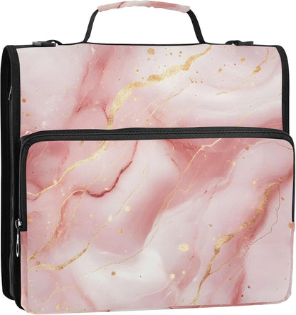 Pink Marble Zipper Binder 3 Ring Binder with Shoulder Strap 500 Sheet Capacity Storage Organizer Trapper Keeper File Folder