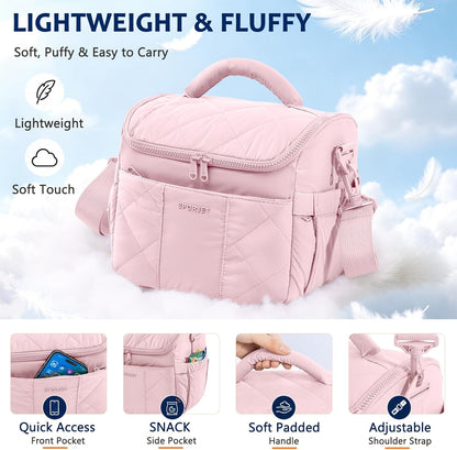 Insulated Lunch Bag for Women, Quilted Lunch Tote Bag with Shoulder Strap, Leakproof Soft Lunch Box, Reusable Lunch Cooler Bag for Work Office Picnic Travel, Large Capacity