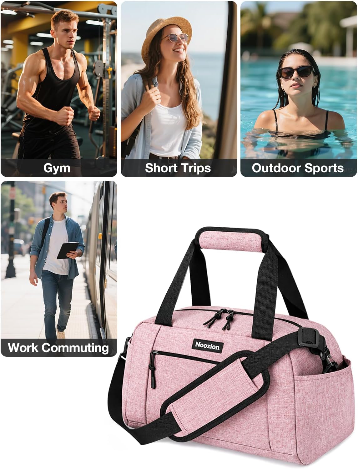 Noozion 14 inch Small Gym Bag for Women & Men, Lightweight Carry On Mini Duffle Bag with Multiple Pockets, Sports Bag for Travel and Workout.
