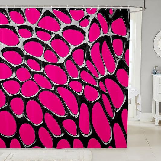 jejeloiu Peach Geometric Shower Curtain 72" L x 72" W Kids, Silver Bath Curtain for Boys Girls, Abstract Modern Art Bathroom Shower Curtain Set