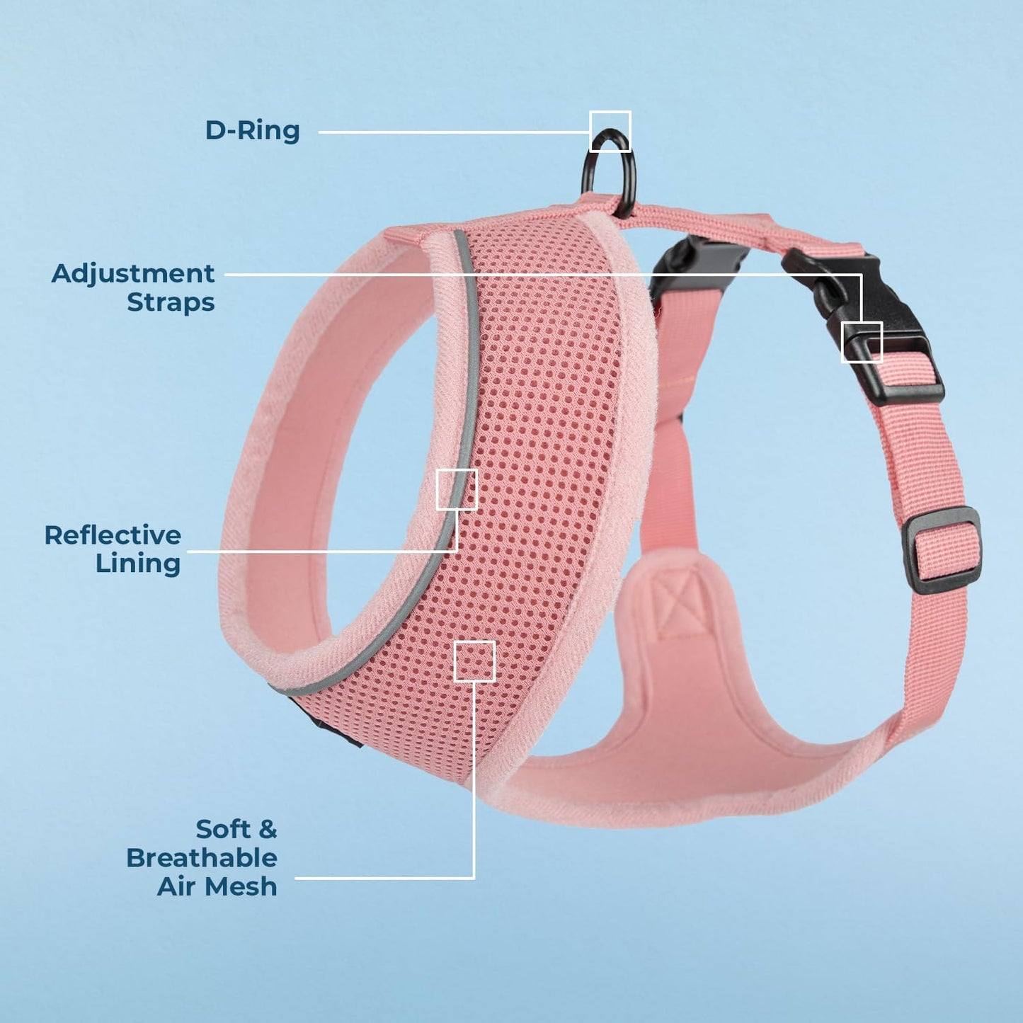 Best Pet Supplies Voyager Aerolite Over the Head Dog Harness, No Pull Breathable Air Mesh Vest, Quick Dry with Reflective Stitching, Adjustable Escape Resistant Harness - Pink, Large
