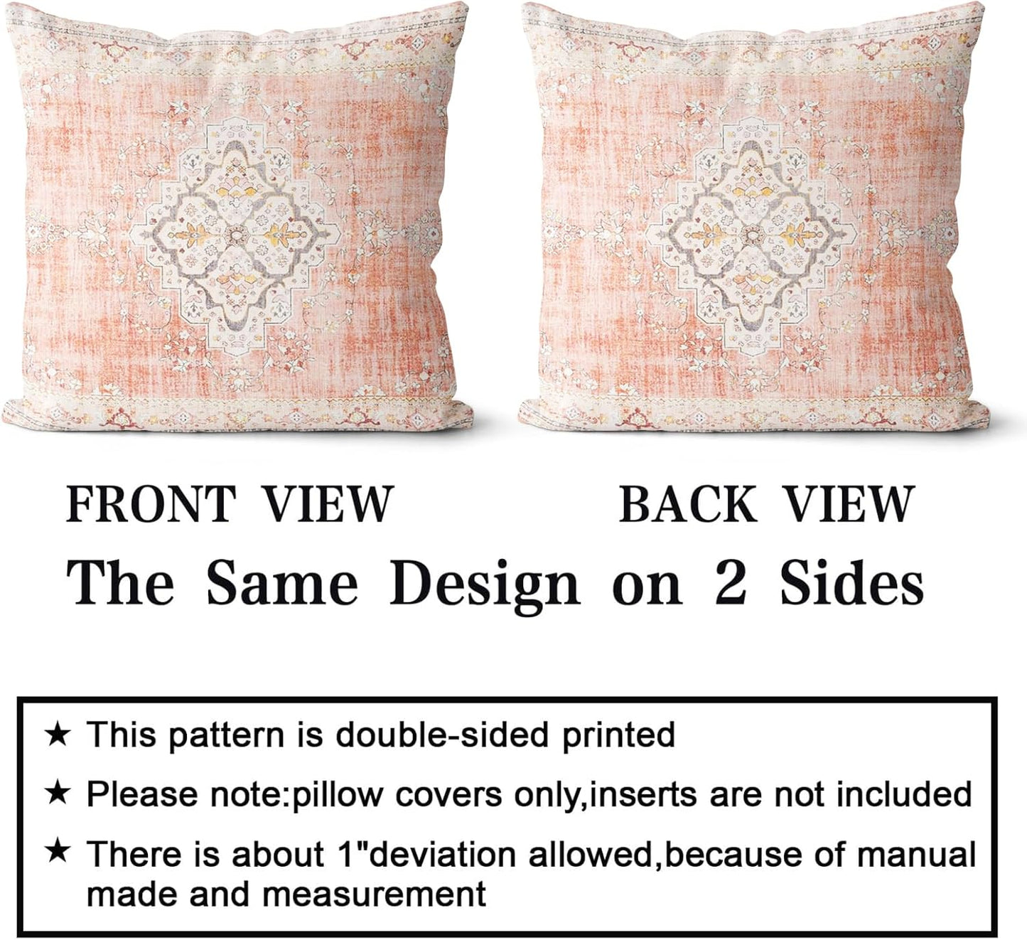 Snycler Boho Throw Pillow Covers 18x18 inch Set of 2 Bohemian Carpet Throw Pillows for Couch Light-Pink Decorative Pillow Cases Farmhouse Home Decor for Sofa Porch Patio Bed Room Outdoor